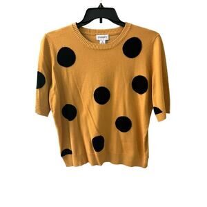 Carmen Sweater Women's XL Yellow Polka Dot Short Sleeve Ribbed Neck Rayon Blend
